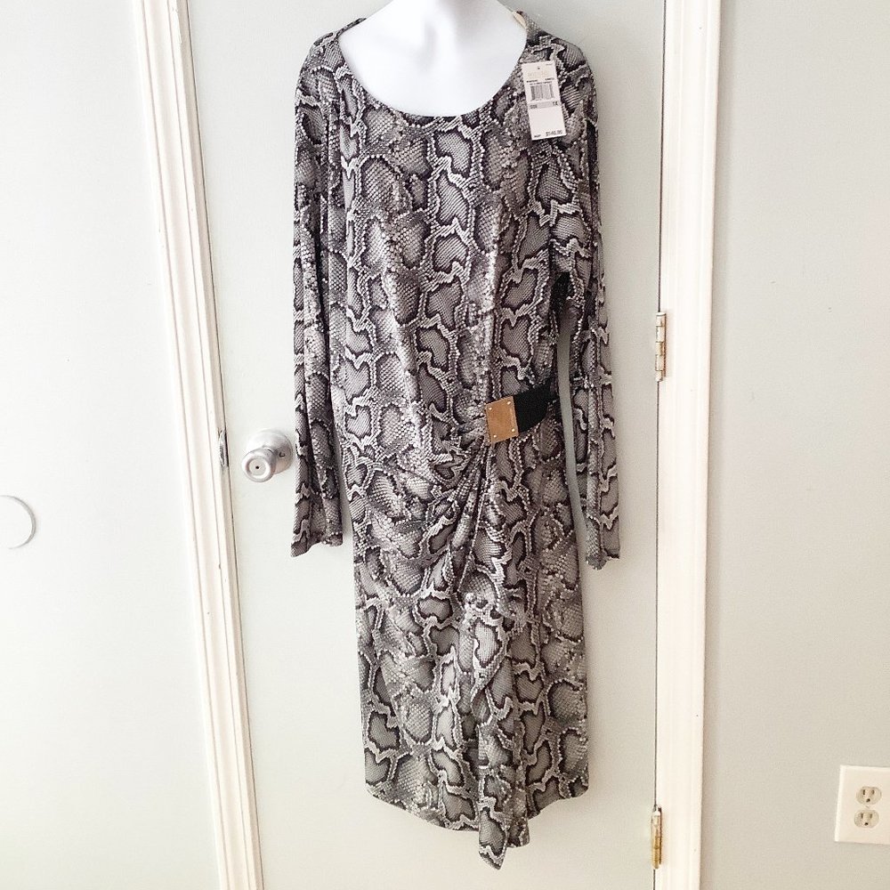 Michael Kors Snake Print Midi Dress in Black and Gray